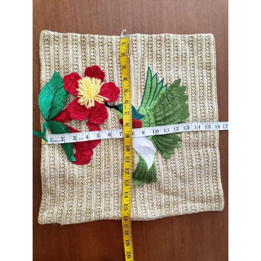 Hummingbird Raffia Pillow Cover Throw Pillow Home Decor‎ 16x16 Bird Flower
